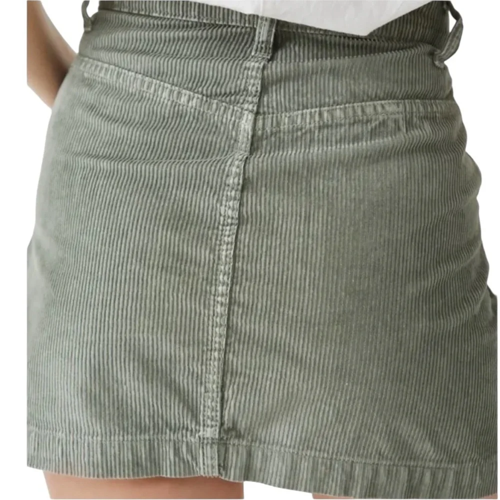 Free People Corduroy Mini Skirt Button Front High Rise Army Green Size 8 NWT - Picture 3 of 8